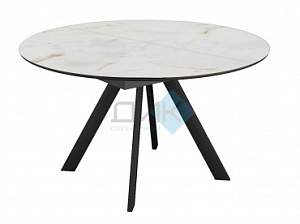 Стол DikLine SKC120 d1200 Керамика глянец Ostra Bianco (мрамор глянец белый)/подстолье черное/опоры черные